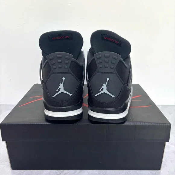 Brand New Retro 4 Black Canvas -Men’s Black/Gray Sneakers Shoes w/ Red Accents - Picture 6 of 6
